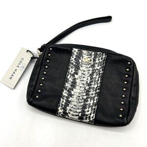 Cole Haan Wristlet Pouch Black Leather Snakeskin